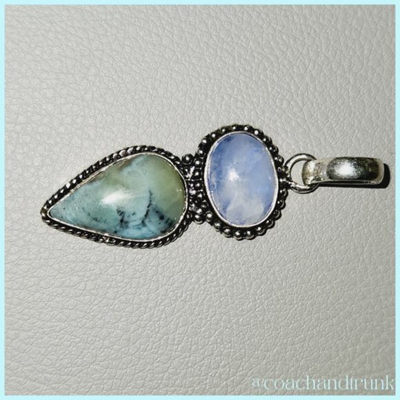 NEW HAND CRAFTED Natural Moonstone & Larimar 925 Hallmark Pendant - Picture 5 of 8